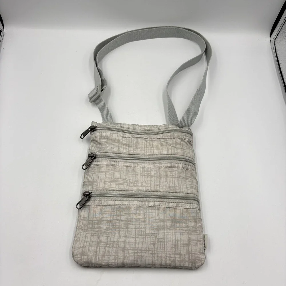 Eddie Bauer Crossbody Bag‎ Womens Small Gray Polyester Multi Zip Travel Purse
